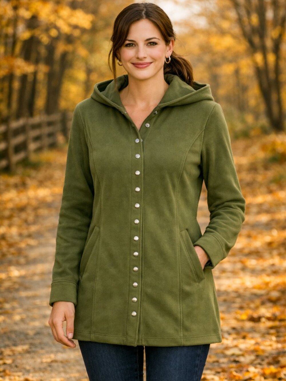 Long Hooded Jacket Linea Leisure by Louis Dell’Olio Olive Green w/ Snaps Small